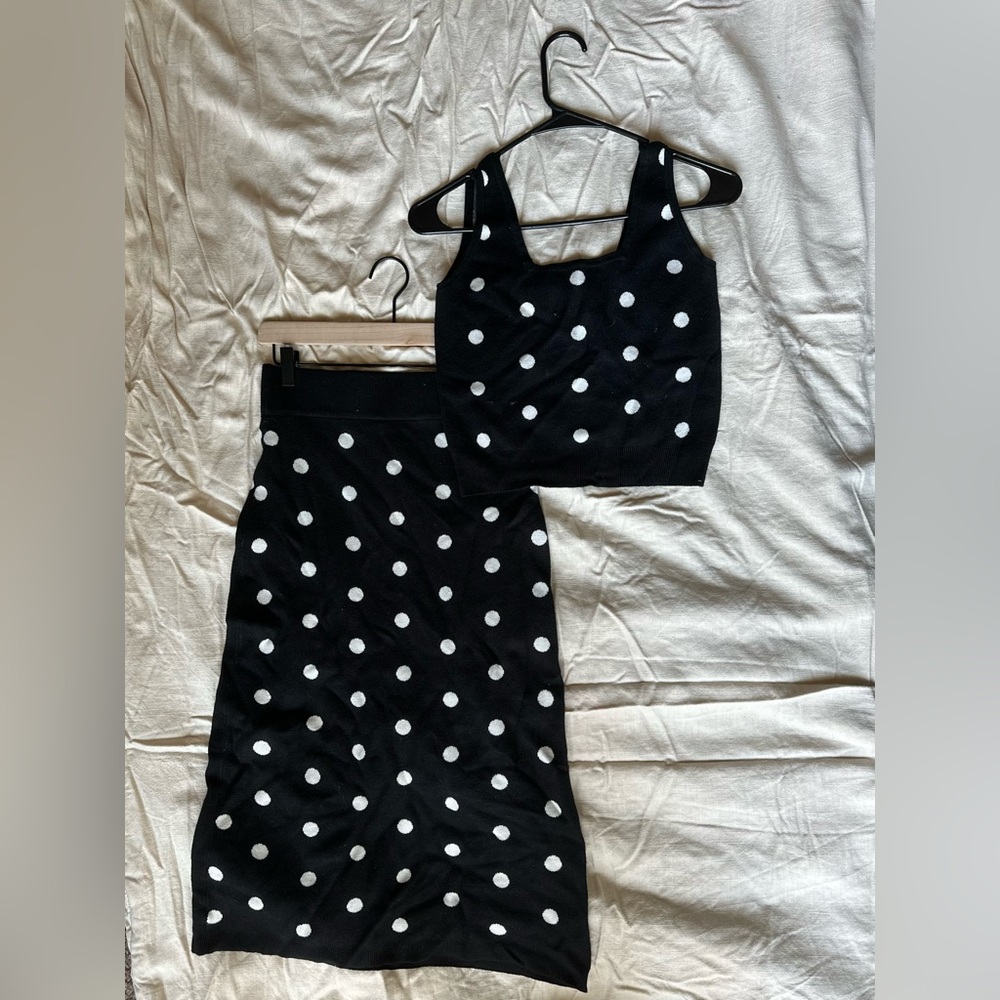 Knit polka dot maxi skirt set